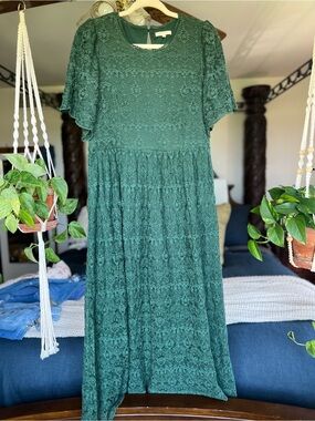 The Main Street Exchange Emerald Green Lace Midi Dress